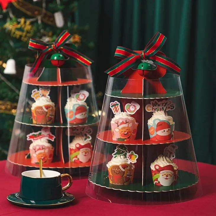 Présentoir à cupcakes en papier à 3 niveaux pour Noël