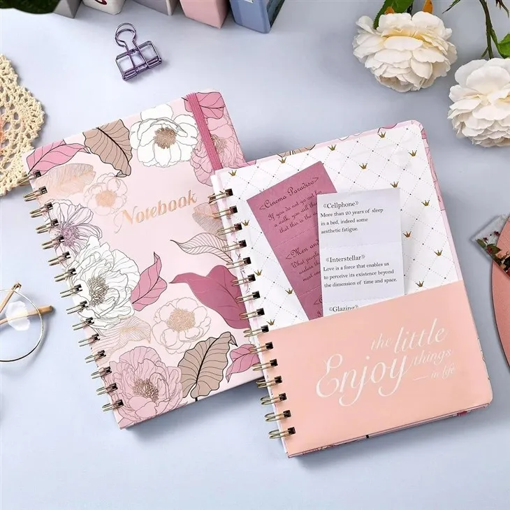 Carnet de notes personnalisé à spirales avec couverture rigide rose