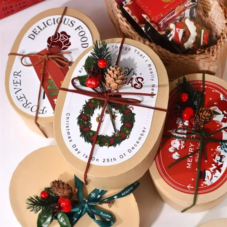 Coffrets cadeaux ovales en papier kraft pour pâtisserie