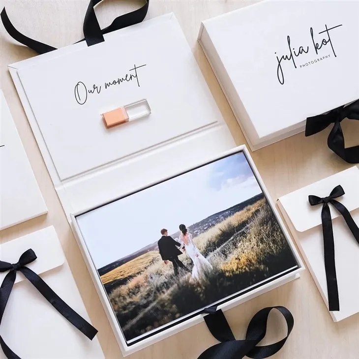 Boîtes d'emballage USB en papier pour photographie de mariage