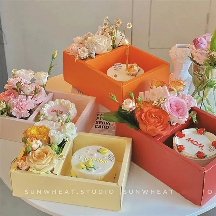 Boîte-cadeau créative portative de gâteau de fleur