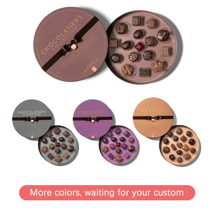 different colors of round chocolate boxes