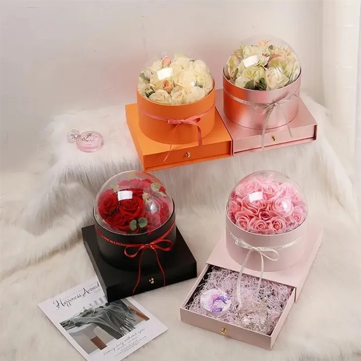 Coffrets cadeaux à fleurs rondes avec tiroirs