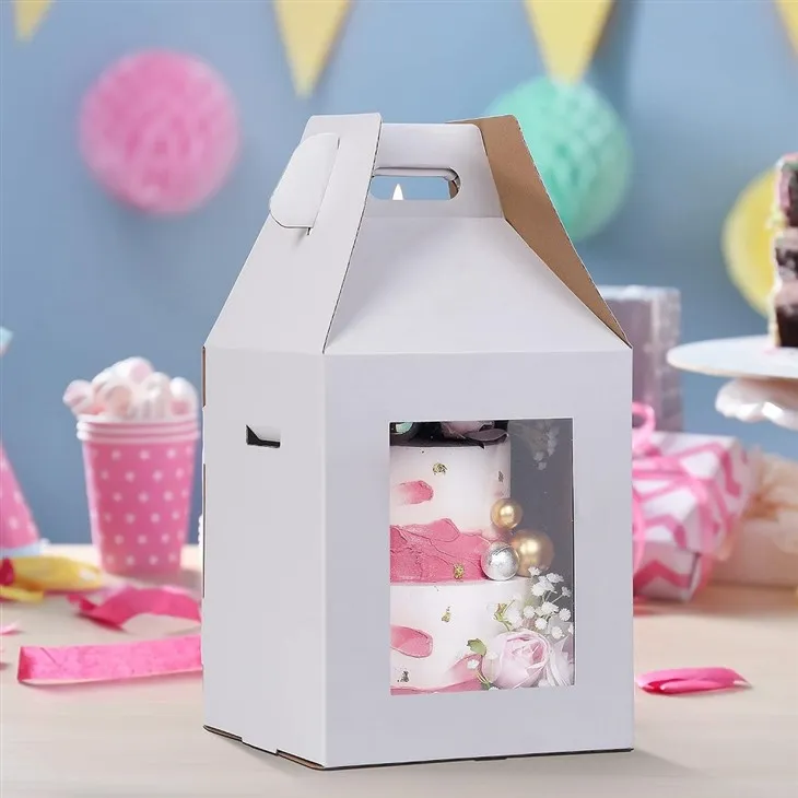 Grande boîte à poignée à gâteau avec fenêtres