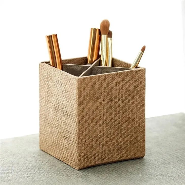 Pot à crayons carré en lin écologique pour bureau