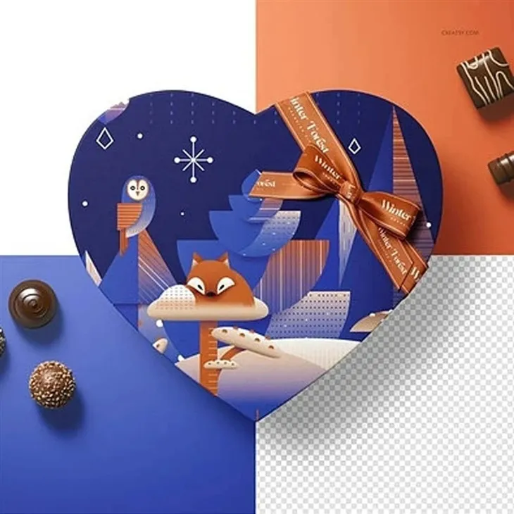 Boîte d'emballage de chocolat en forme de cœur bleu marine