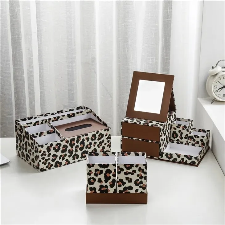 Ensembles d'organiseurs de bureau à imprimé léopard