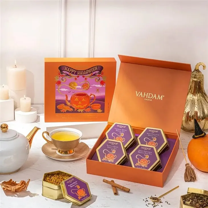 Coffret cadeau de thé de luxe en carton orange