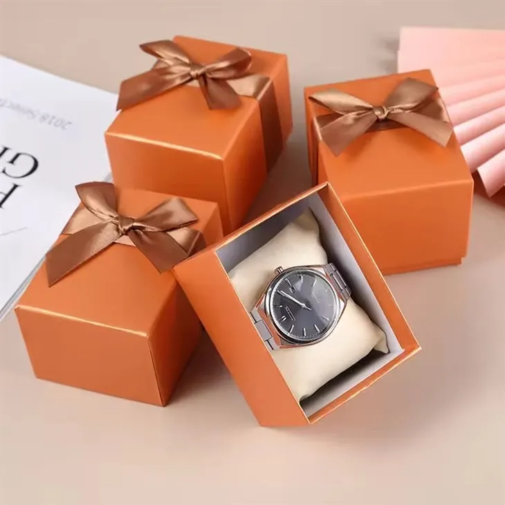 Coffret cadeau pour montre avec nœud en ruban orange