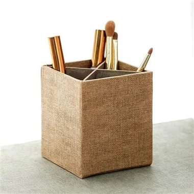 Pot à crayons carré en lin écologique pour bureau